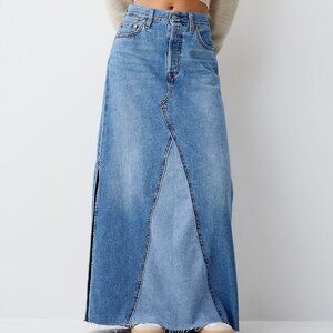 Levi's Contrast Baby Blue Side Split Hem Denim Maxi Skirt